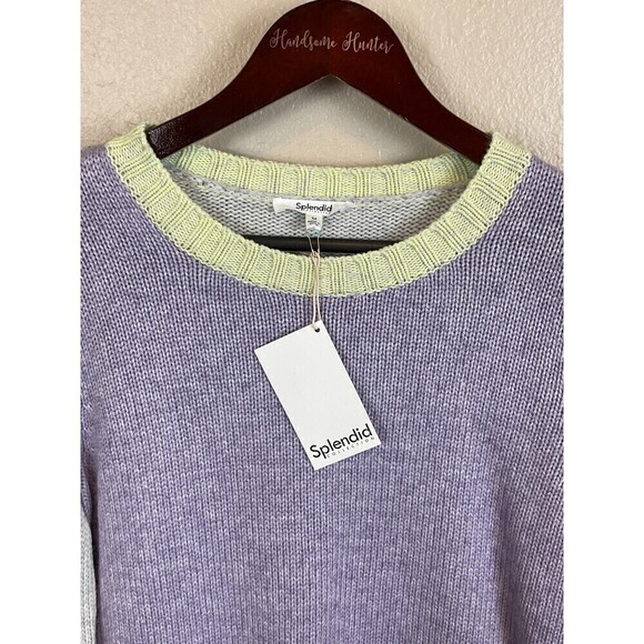 New Splendid Mally Purple Gray Green Colorblock M Sweater Cropped Cozy Comfy Top - Picture 8 of 12